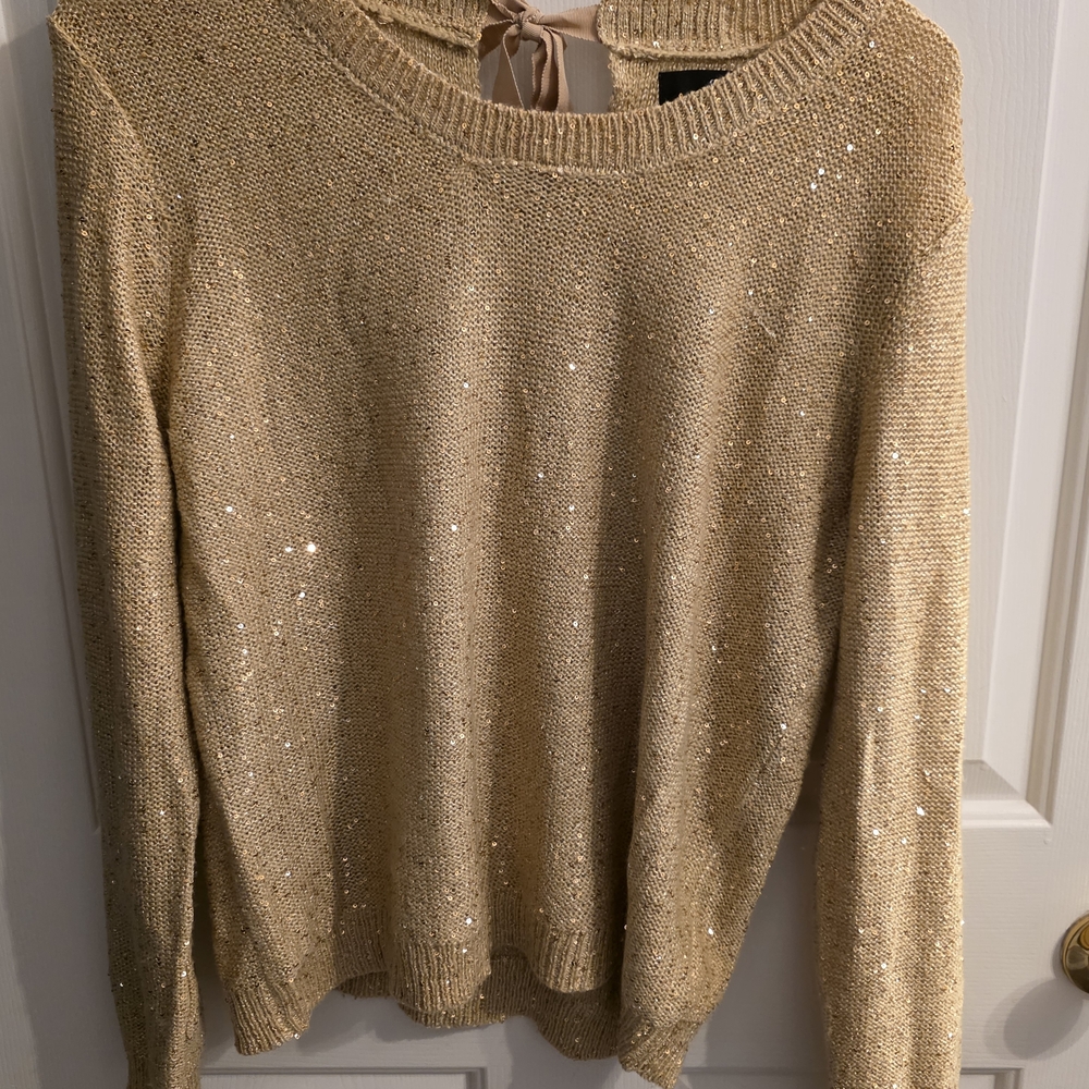 a.n.a Women's Gold Sequin Crew Neck Sweater